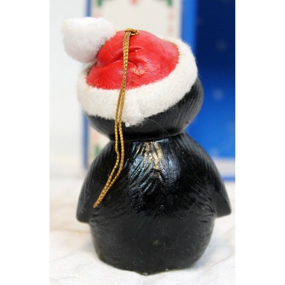 VTG 80s Porcelain Christmas Penguin Ornament Bell Santa Pom-Pom Vest Gift Black - Picture 4 of 12